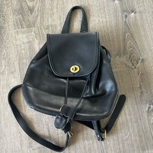 Coach Black Vintage Leather Daypack Backpack Sling Flap Drawstring Bag Purse